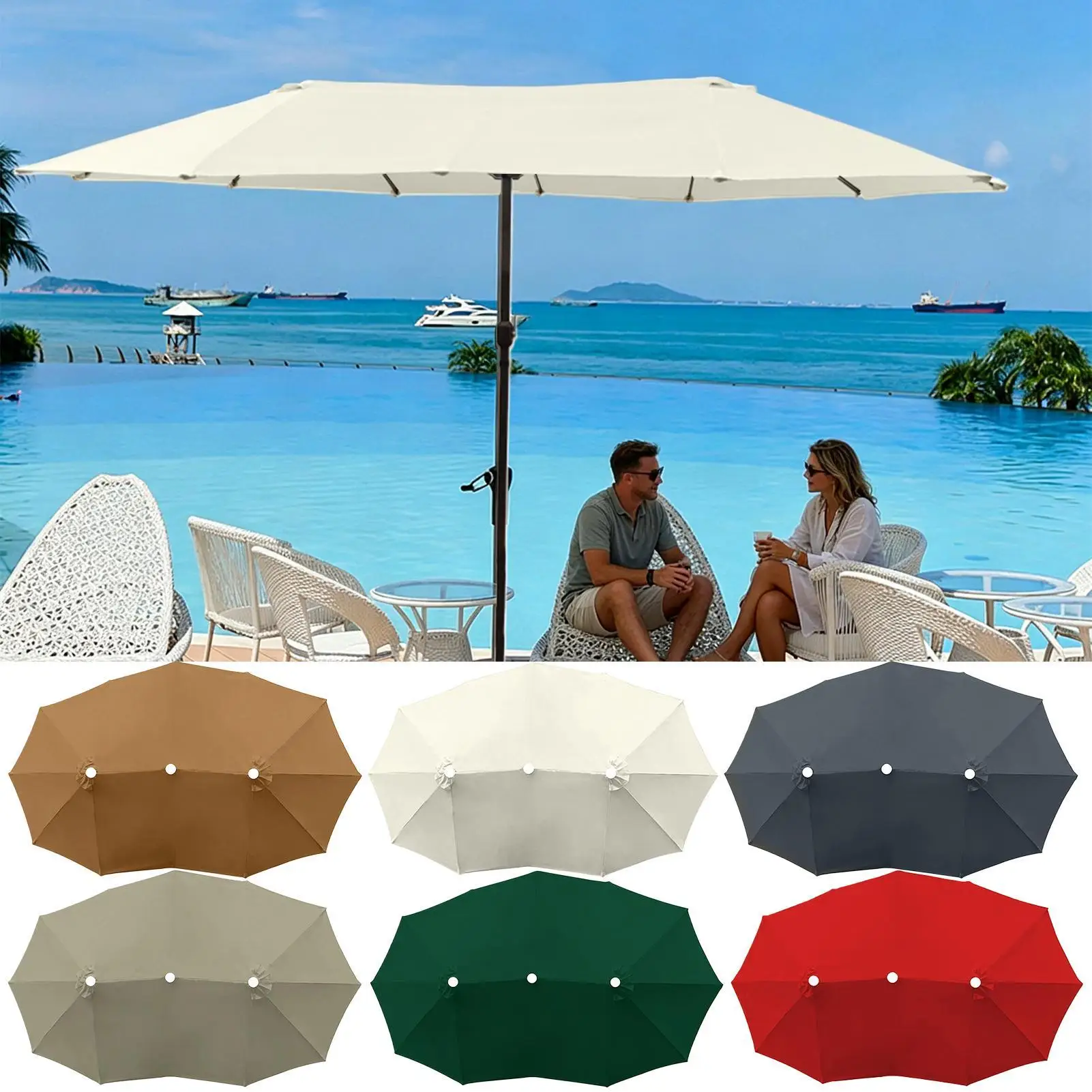 Replacement Patio Umbrella Canopy 12 Ribs 8.86ft Waterproof UPF30 Triple Parasol Top Cover Umbrella Fabric Replacement For