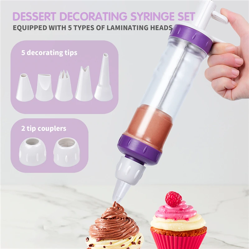 8pcs Plastic Cookie Press Kit Cake Cream Decorating Gun Pastry Piping Nozzles Extruder DIY Manual Dessert Syringe Baking Tools