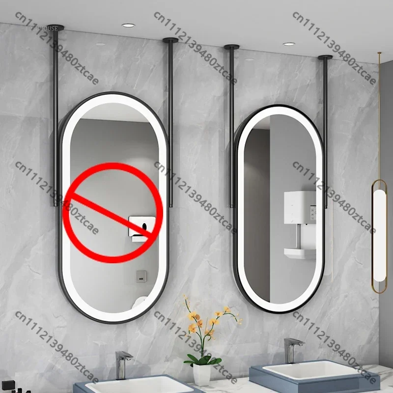 Oval Luminous Hanging Mirror, Nordic Metal Creative Bathroom Wall Mirror,Personalized LED Bath Mirror for Hair Salon Hotel Decor