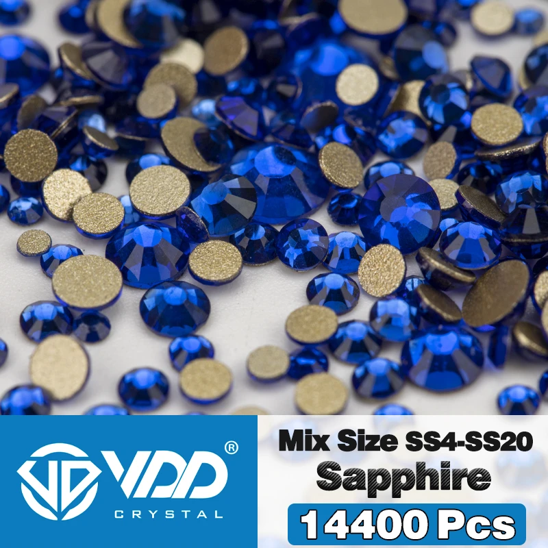 VDD 14400 Stuks Groothandel SS4-SS20 Mix Grootte Glas Steentjes Kristal Niet-hotfix Gouden Plaksteen Stenen Voor DIY Nail Art accessoires