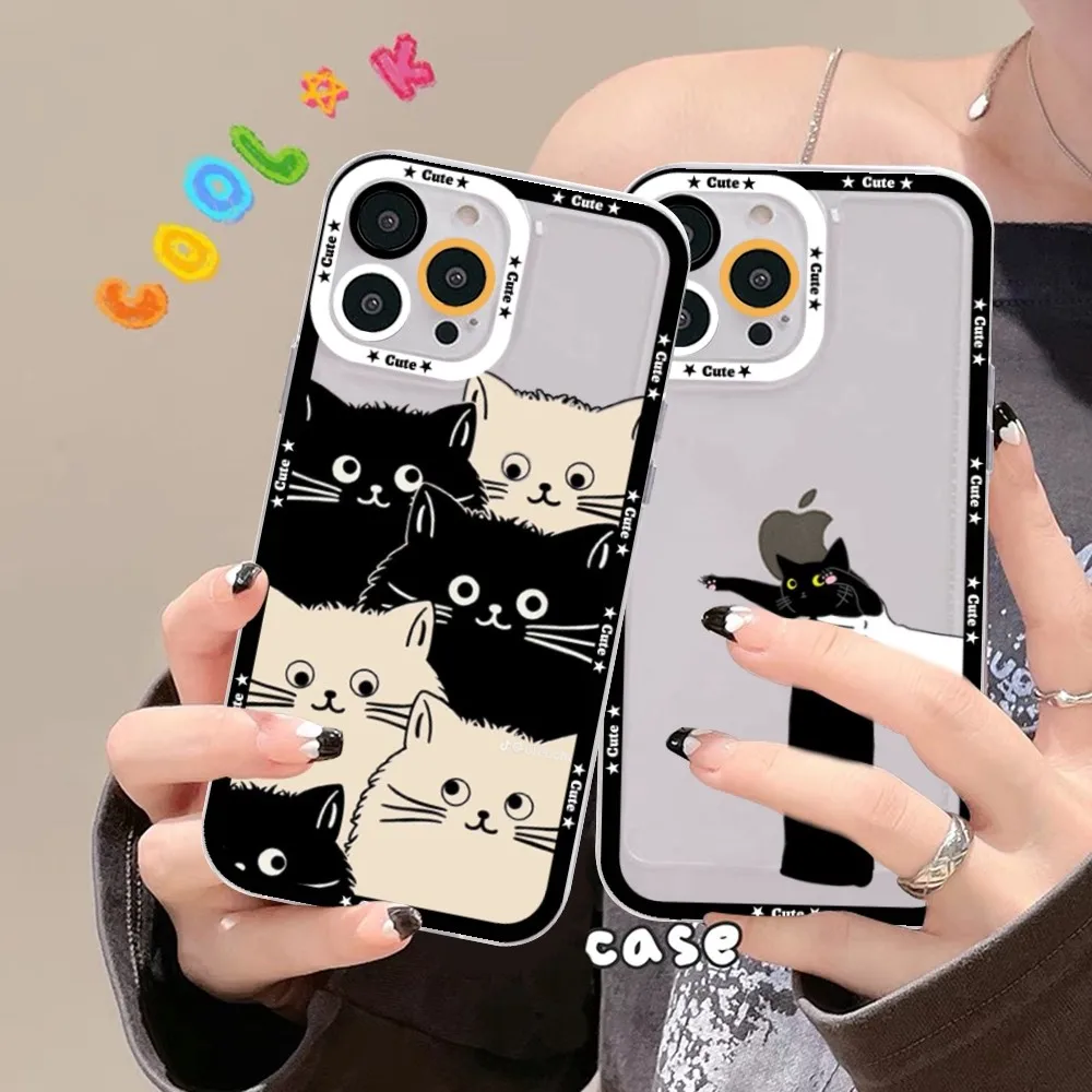 Black Cat Cartoon Cute Phone Case For Redmi 7 8 9 A For Redmi Note 5 7 8 9 10 11 Pro Max 4G 5G Funfas