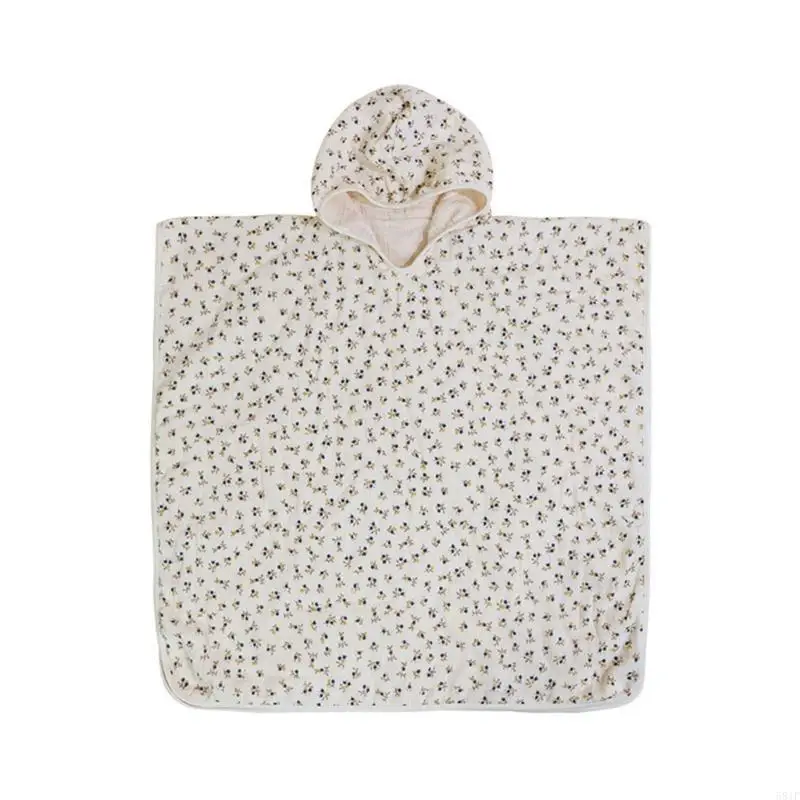 581F Child Shower Towel Gauze-Cotton Baby Bathrobe Print Hooded Blanket for Infant Newborn Bath Towel Shower Gift 24’’