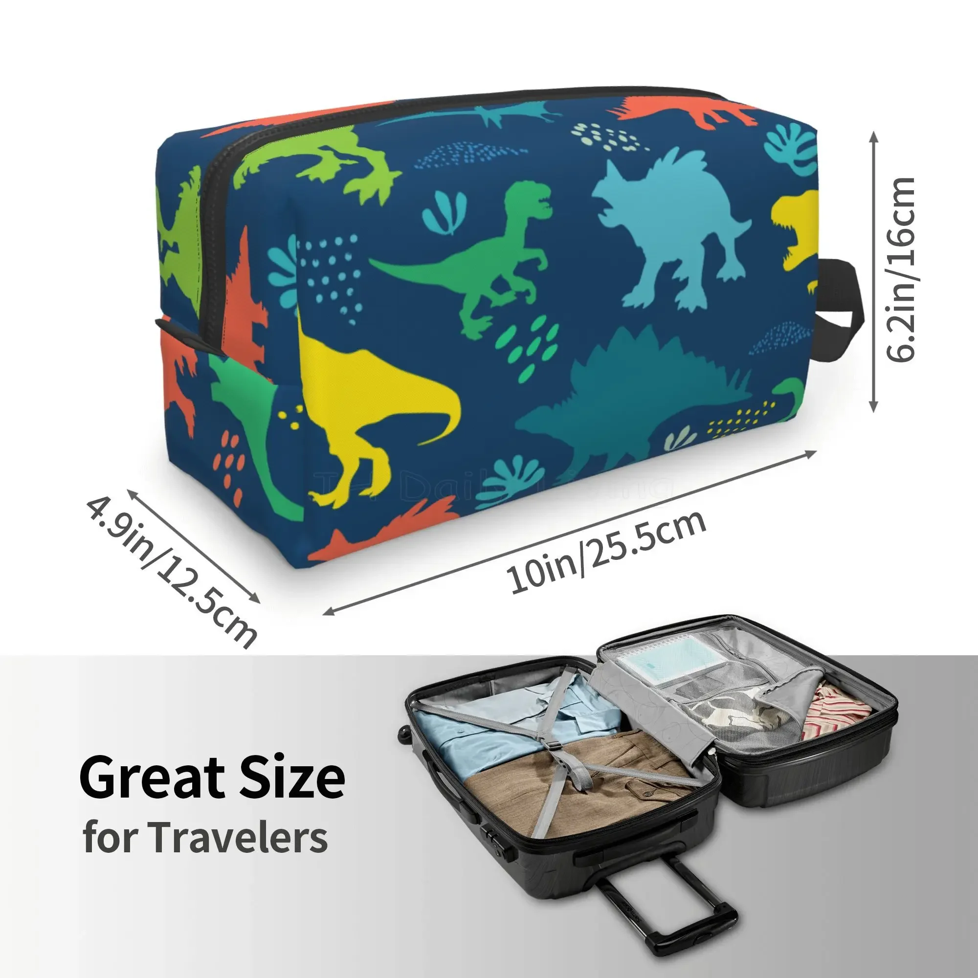 Cartoon Dinosaurs Protable Storage Bags for Boys Girls Unisex Waterproof Travel Cosmetic Bag Makeup Organizer Toiletry Bag