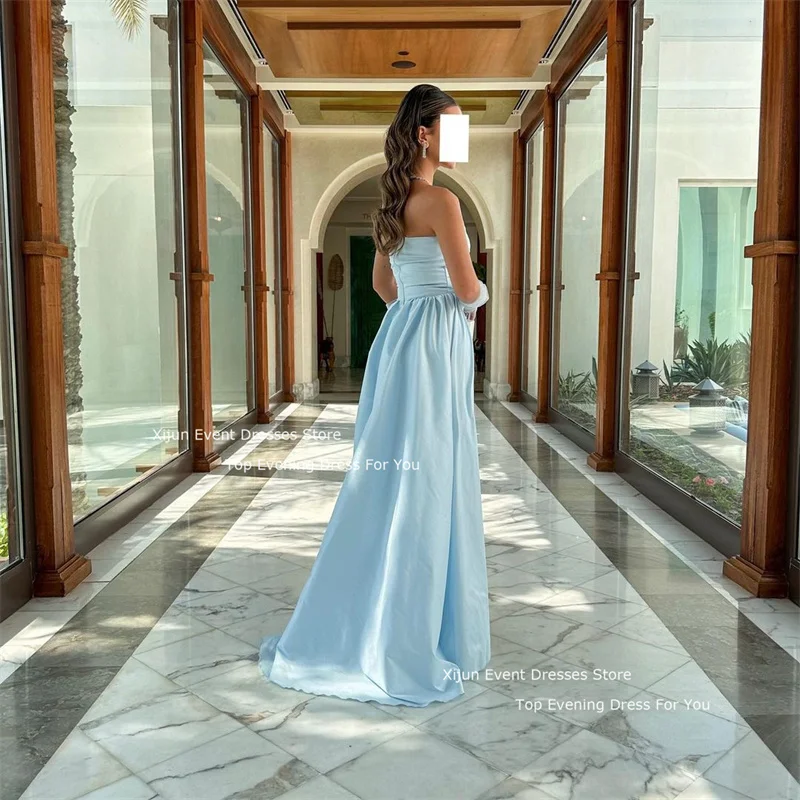 Xijun Baby Blue Satin Evening Dresses Mermaid Sleeveless Prom Dresses Saudi Arabric Long Prom Gowns 2024 For Women Party Dresses