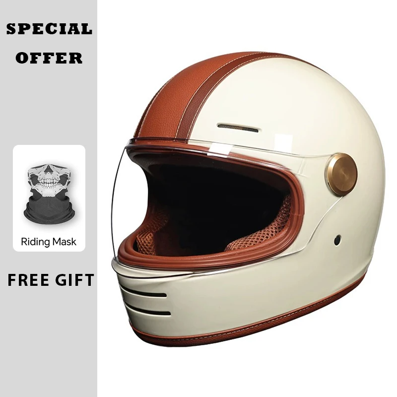 Casque de moto intégral rétro avec lentille transparente – Capacités tout-terrain, matériaux durables, sécurité améliorée approuvée par le DOT