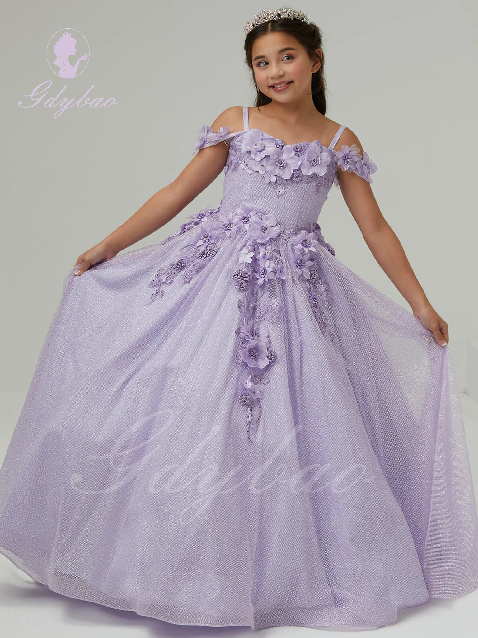 Lavender Flower Girl Dress For Wedding Puffy Suspenders 3d Applique Tulle Baby Kids Baby Birthday First Communion Ball Gown