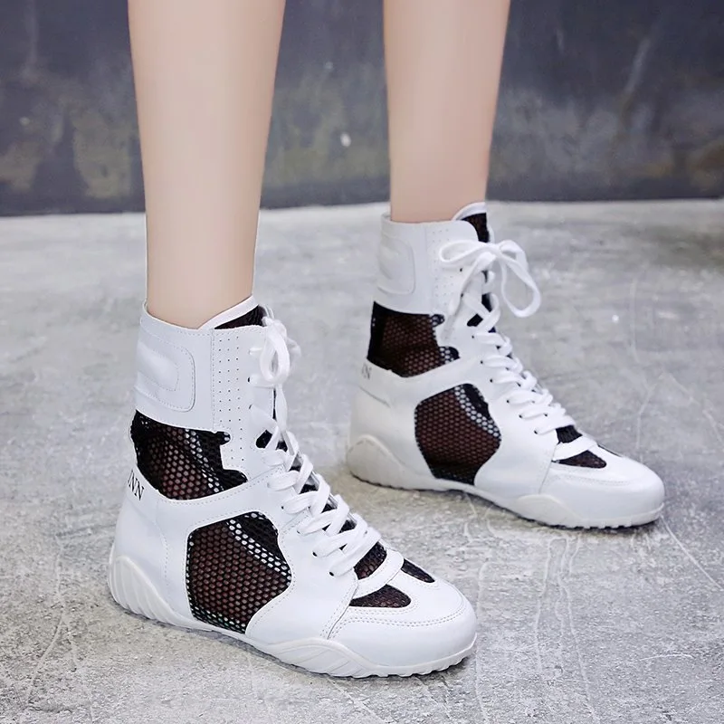 High Top 2024 summer new thin all-matching new thick bottom white mesh breathable hollow ankle boots