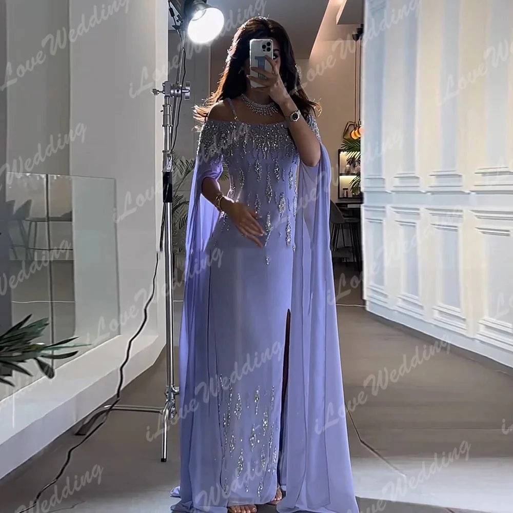 Luxury Vintage Lilac Evening Gown Beads Crystal Chiffon Customize Straight Formal Occasion Prom Dresses 2026 Wedding Party Dress