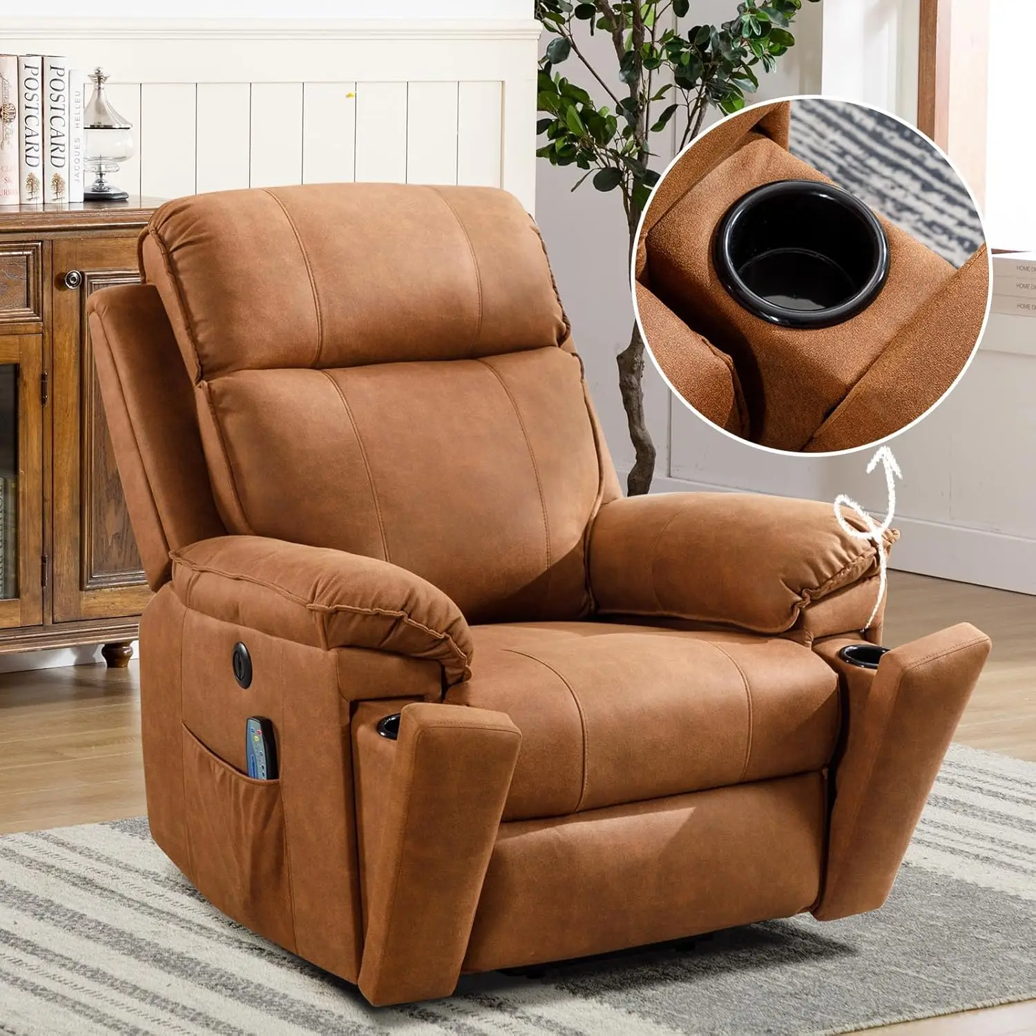 Home Large Power Lift Chair with Massage and Heat for Elderly Recliner, Brown