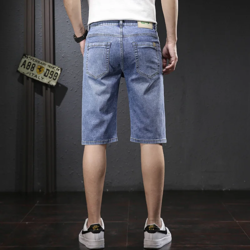مستقيم الرجال الصيف الدنيم السراويل الجديدة القطن تمتد العمل عارضة السراويل الكورية الأعمال الكلاسيكية جينس قصير ماركة الملابس