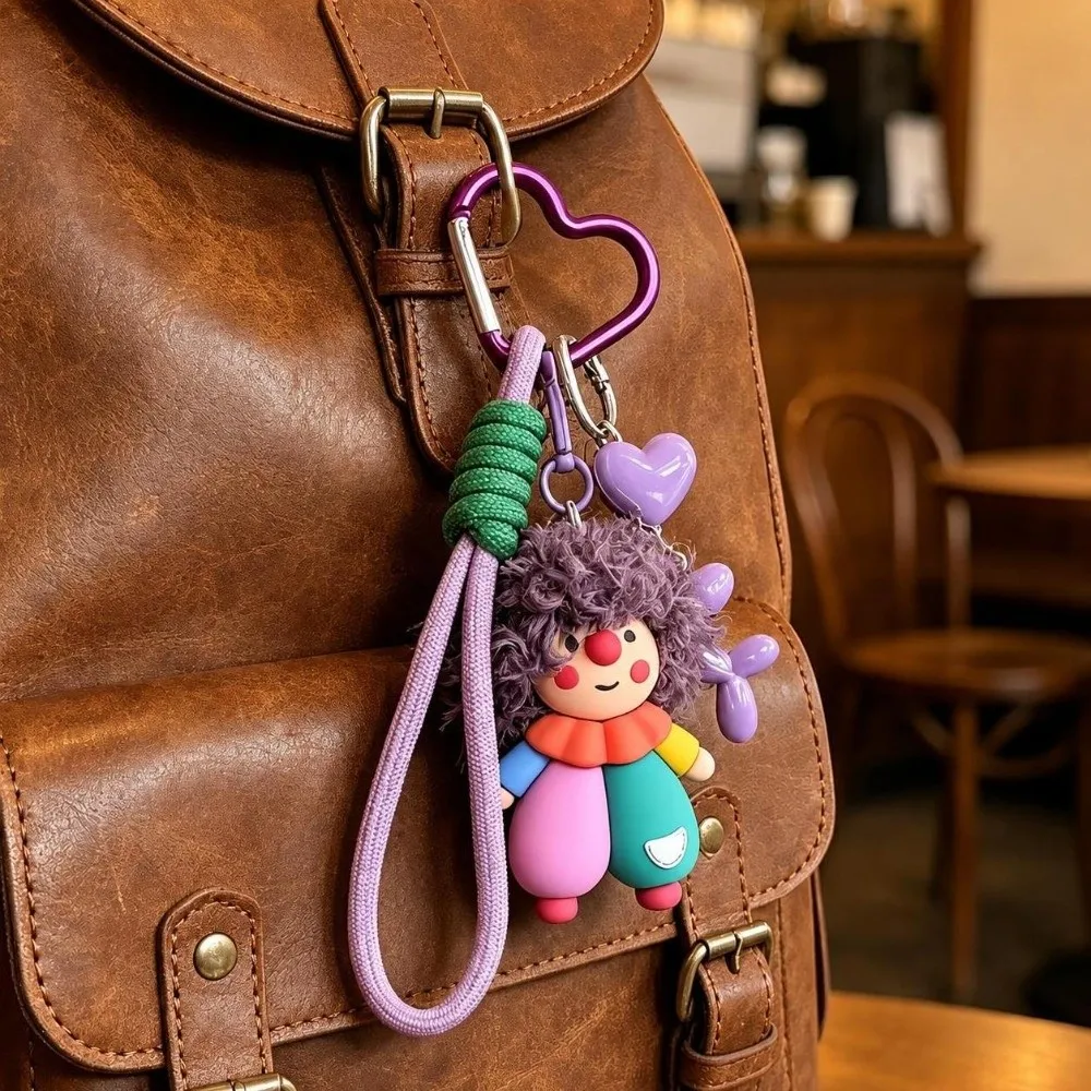 New Funny Curly-haired Clown Keychain Creative PVC Bag Charm Pendant Cartoon Cute Curly-haired Key Ring Girls Gifts