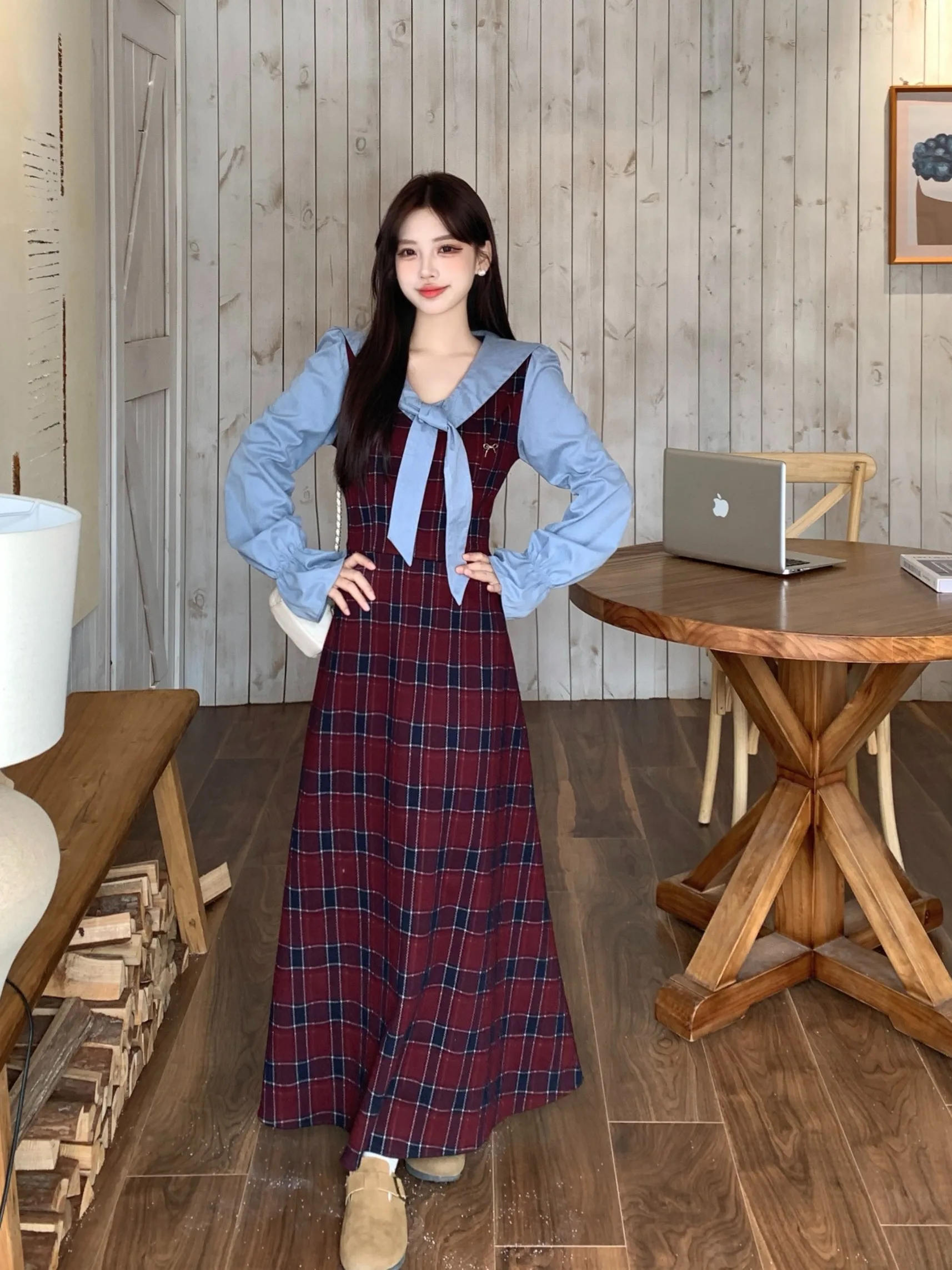 

plus Size Women's Vintage Sle Patchwork irt Dr A-Line Skirt Waist-Cinching Autumn Winter New Faion High Waist