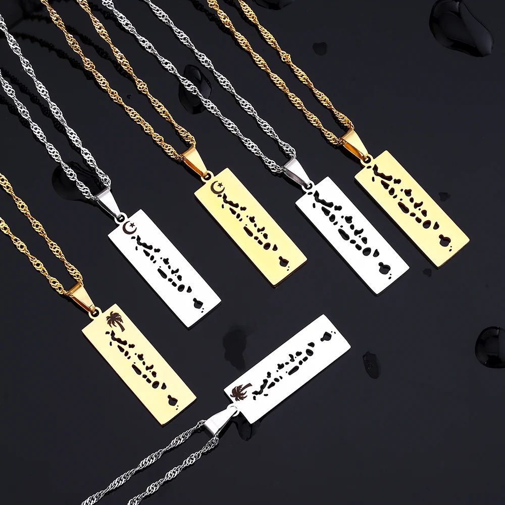 Fashion Maldives Map Pendant Necklace Stainless Steel Men Women Gold Silver Color Country Map Jewelry Gift