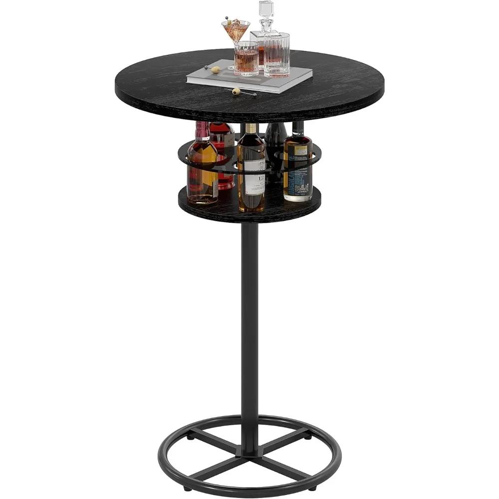 

36” High Top Bar Table, Sturdy Frame with Metal Base for Cocktail, Pub, Easy Assembly, Black