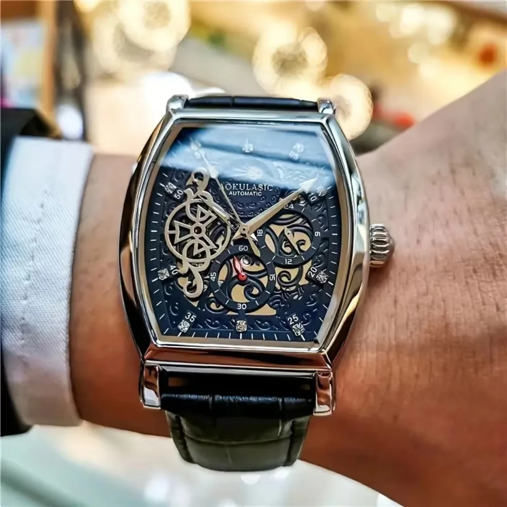 

Barrel-Shaped Mechanical Watch, High-End Luxury Watch for Men, Fully Automatic Mechanical Watch with Tourbillon, Fashionable Business Casual Versatile Stylish Trendy Men's Wristwatch, Best-Selling Watch for Young Men, the First Choice Gift for Boyfriend o