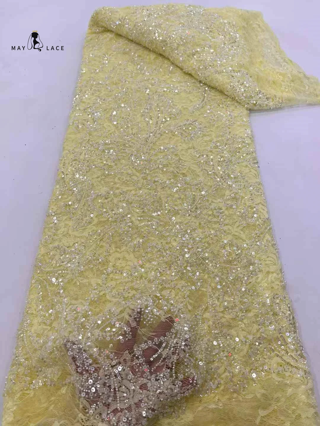 

African Beads Lace Fabric 2025 Lace High-Quality Sequins Nigerian French Mesh Tulle Lace For Luxury Wedding Party Dresses Sewing