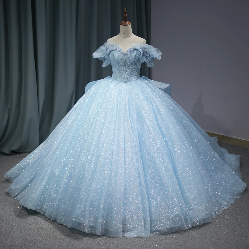 Vestidos de quinceañera azul claro para niñas, vestido de baile de tul con cuentas de encaje y escote en forma de corazón, fiesta de cumpleaños, dulce 16, vestidos de 15 años