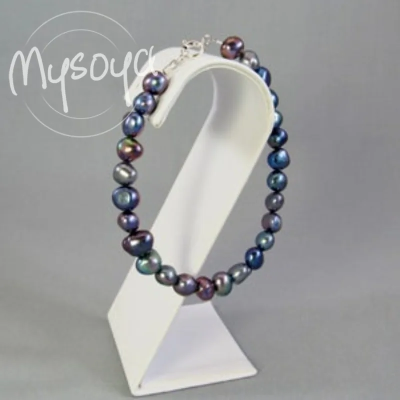 

MYSOYA Peacock Black Baroque Freshwater Pearl Bracelet 7-8mm With Gift Box For Her/Him Birthday/Wedding/Christmas/New Year Gift