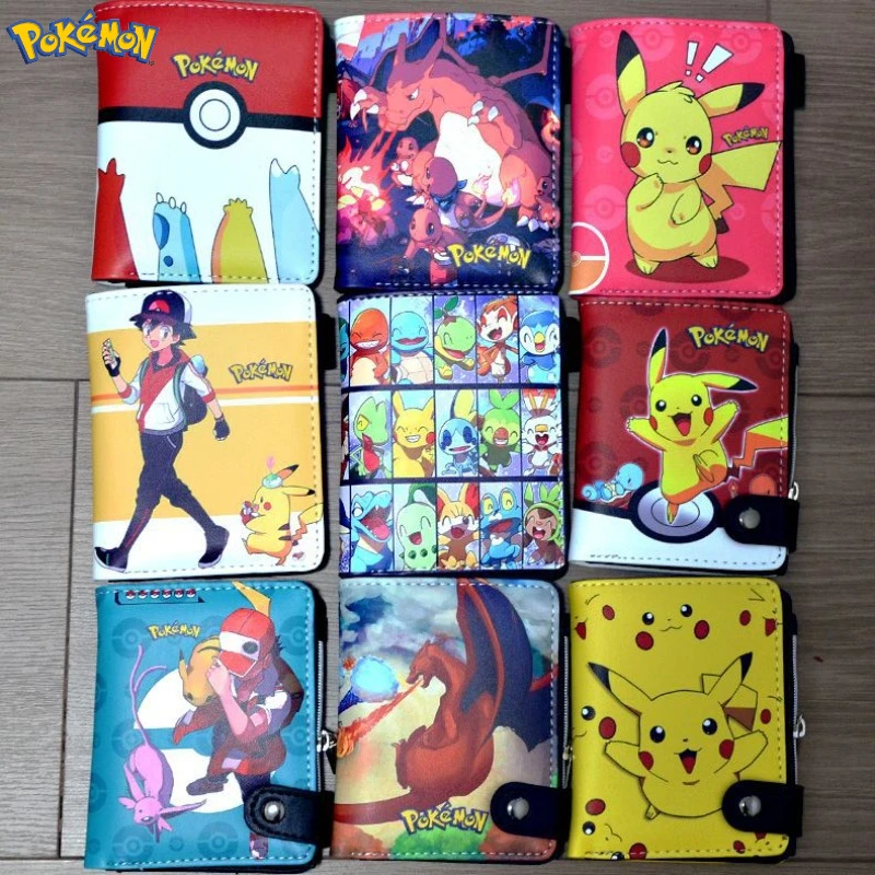 Pokemon Cartoon Pikachu Psyduck Kawaii Creative Wallet Short Printed PU Snap Wallet Student Coin Purse Children Birthday Gifts