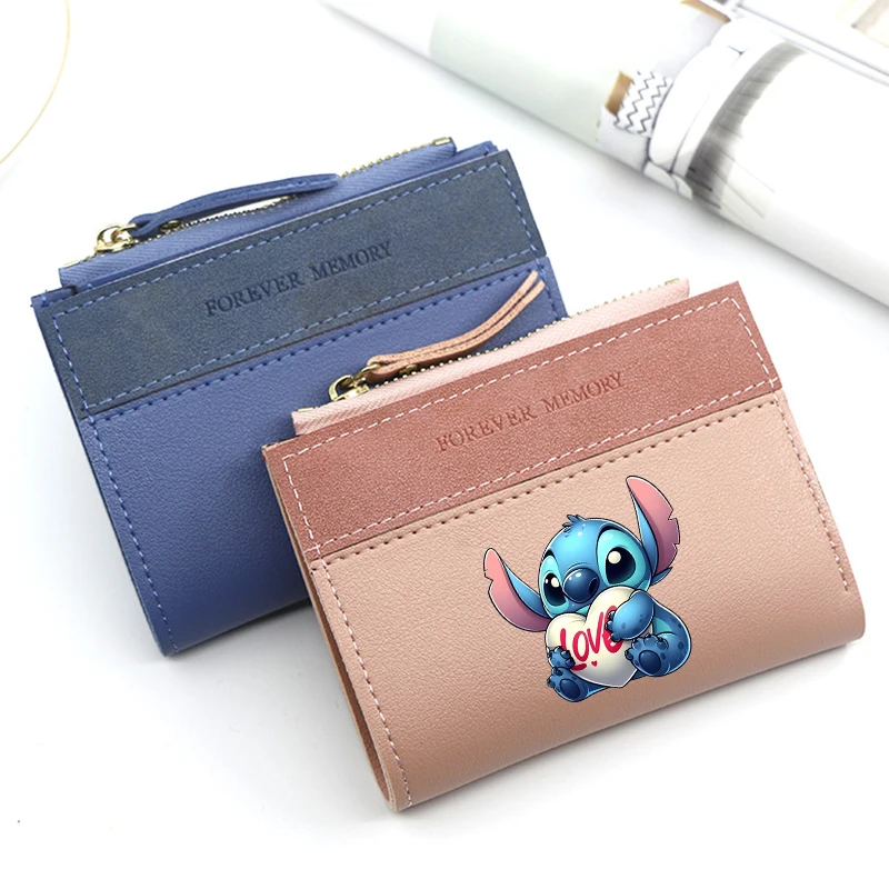 Disney Stitch Folded Wallets PU Leather Cute Women Short Coin Purse Anime Mini Card Holder Multifunctional Funny Birthday Gifts