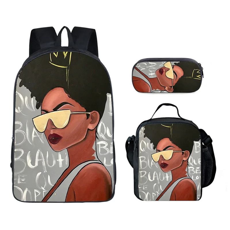 

Набор из 3 предметов: школьный рюкзак, сумка для ноутбука и пенал с 3D-принтом в стиле хип-хоп, забавный дизайн «Африканская девушка»