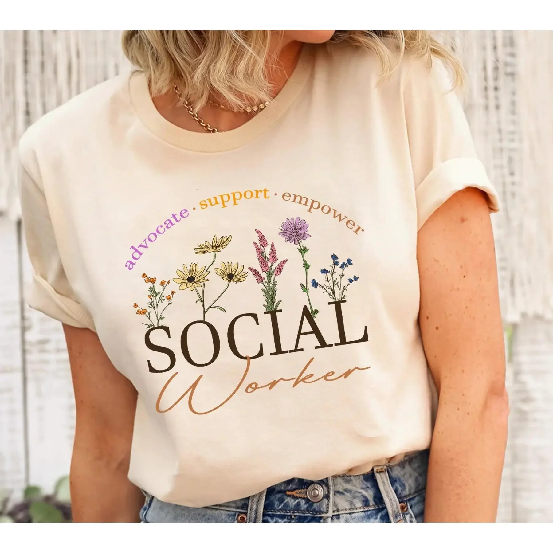 

Social Worker T Shirt Advocate Support Empower Work Month Student Graduation School For