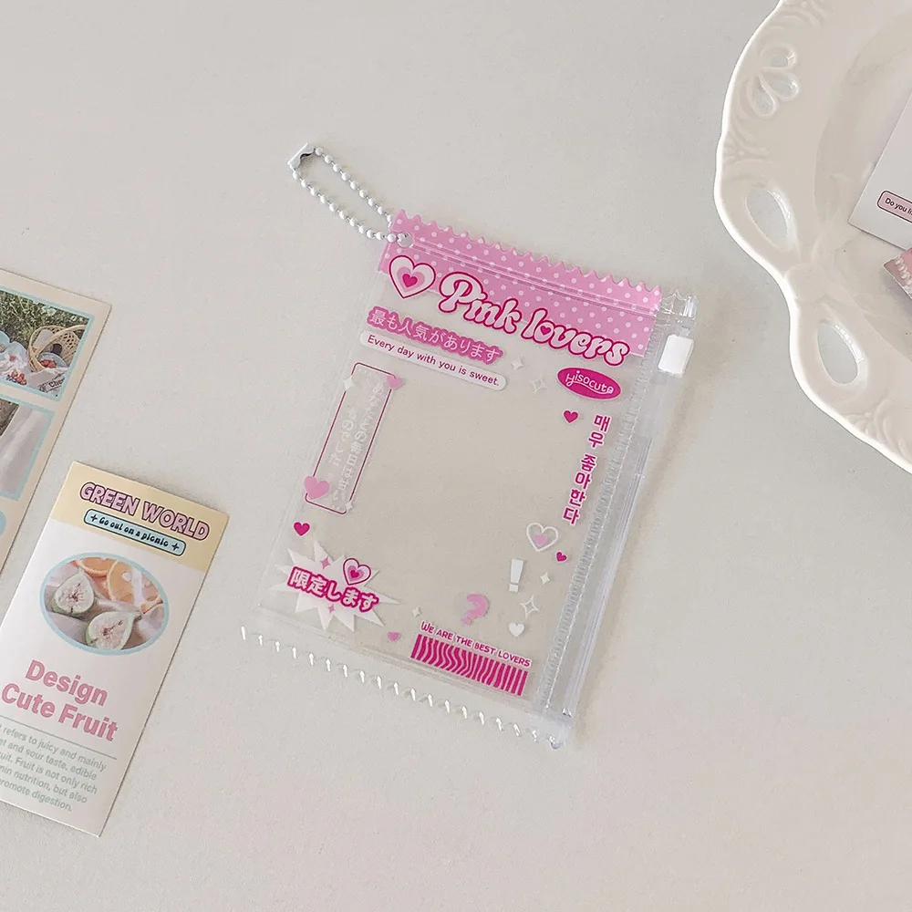 Cute Clear Zipper Bag 3 Inch Card Sleeve Student ID Holder Badge Reel Storage Pouch