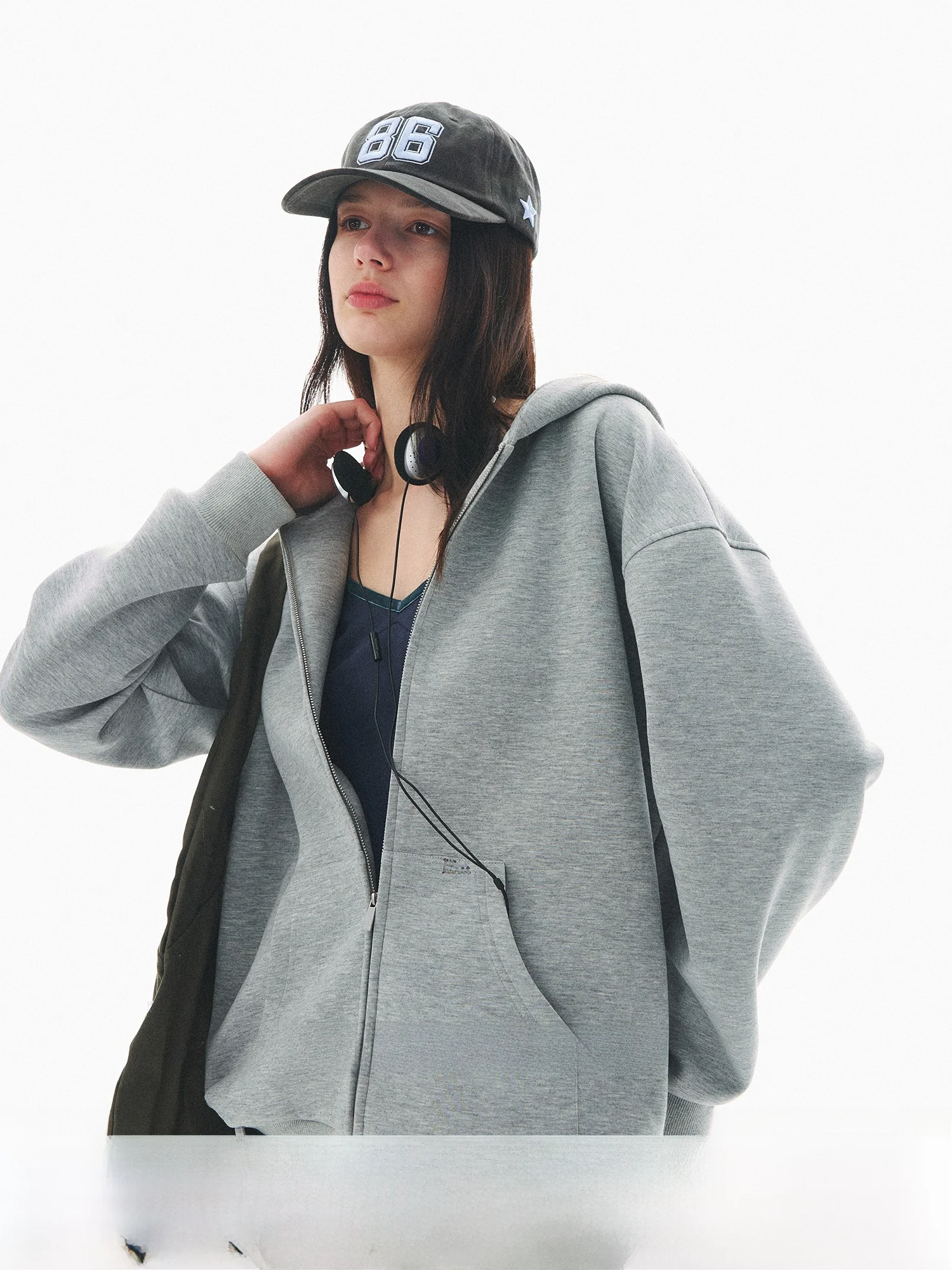 

LaluneDuCiel Lazy Loose Hoodie Jacket with Belt Casual Comfortable Polyester Cotton Blend Long Sleeve Zipper Closure Sweatshirt