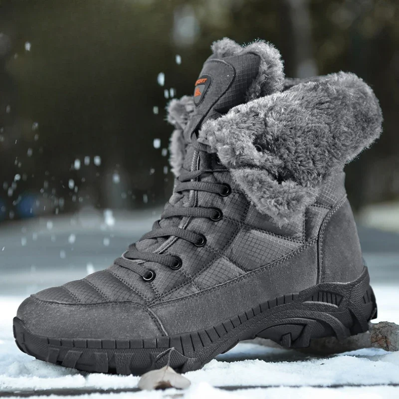 High Winter Boots for Men Snow Boots Super Warm Hiking Boots Waterproof Leather  Top Big Size 48 Men\'s Outdoor Sneaker