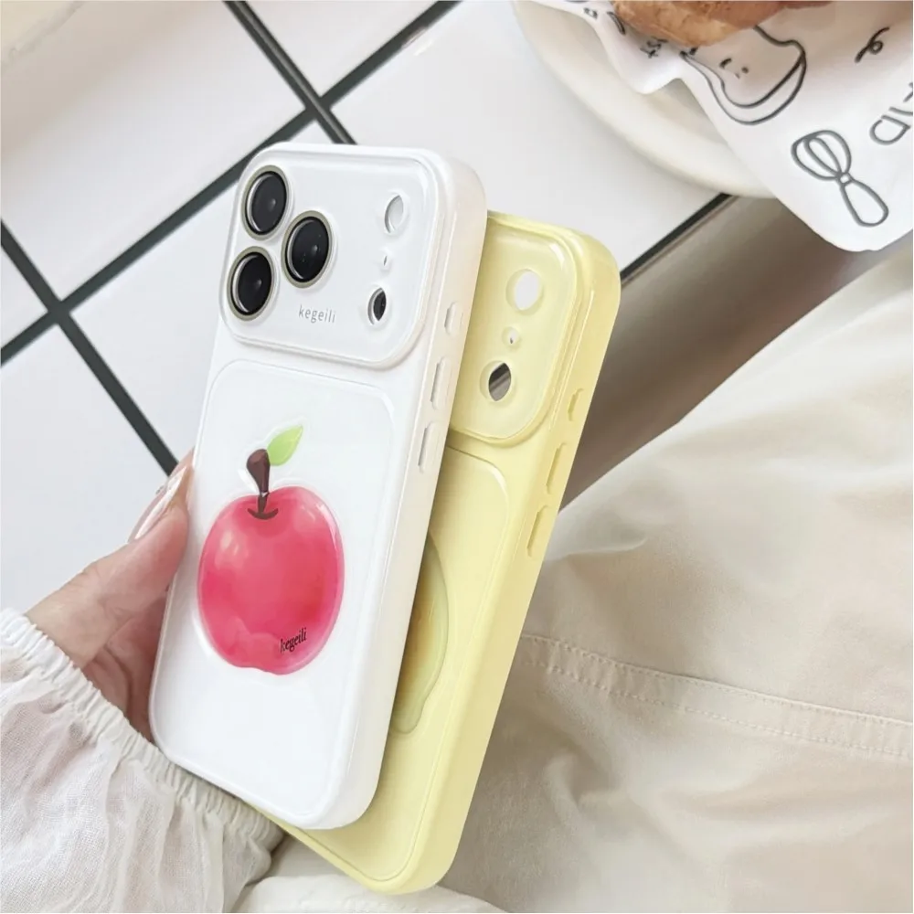 3D Fruit Pattern Large Window Phone Case for iPhone 17 16 15 14 13 12 Pro Max Plus Lens Proetction Cute Fundas Shockproof Cover view 5