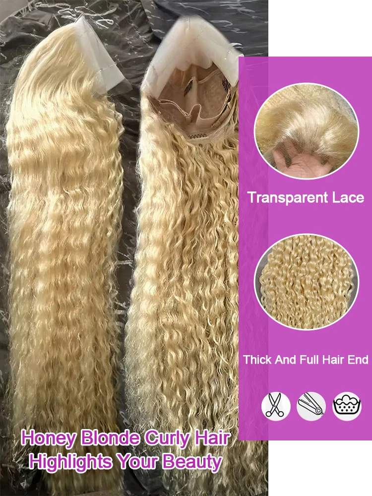 613 Blonde 13x6 HD Lace Frontal Wig 40 Inch Deep Wave Human Hair Honey Blonde Lace Front Wig Pre Plucked Natural Hairline For Women Cosplay - view 3