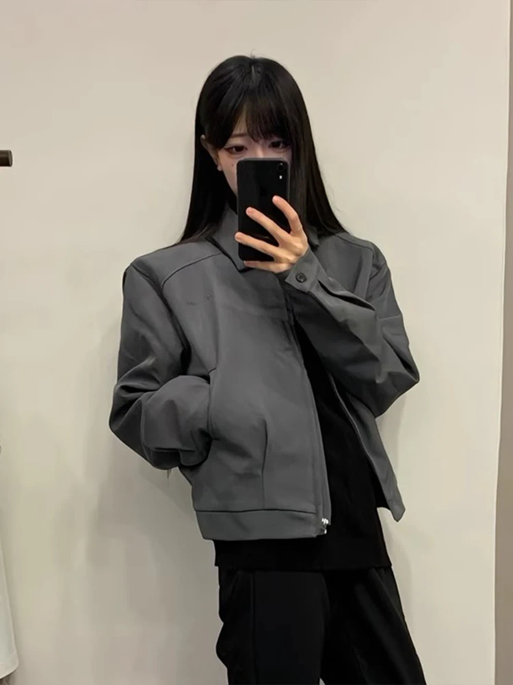 

ay oulder Pad Adstrative Jaet Men's High-End ort Flip-Collar Baseball Coat Spring Autumn Sle Trendy Outerwear