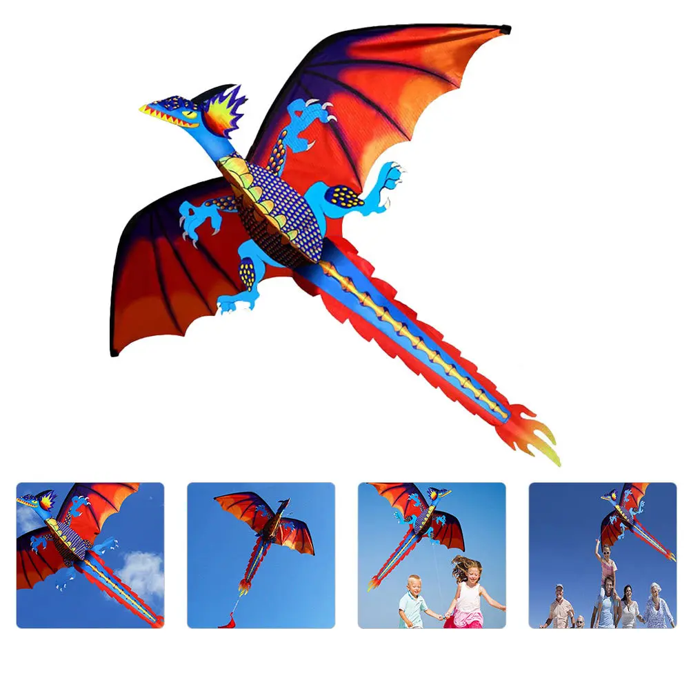 1 Satz 1 Set 3D-Dinosaurier-Drachen mit langem Schwanz, helle Farbe, einfach zu fliegen, faltbar, für Kinder im Freien, für Kinder, Geburtstag, Weihnachten, Geschenk