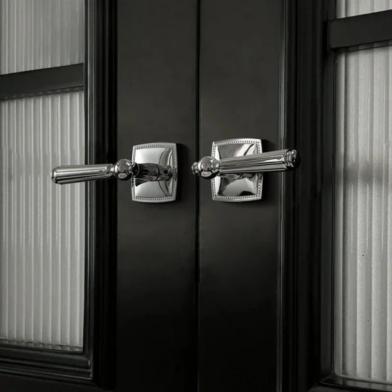Silver French door lock, household universal bedroom magnetic attraction, indoor silent room door lock, double door