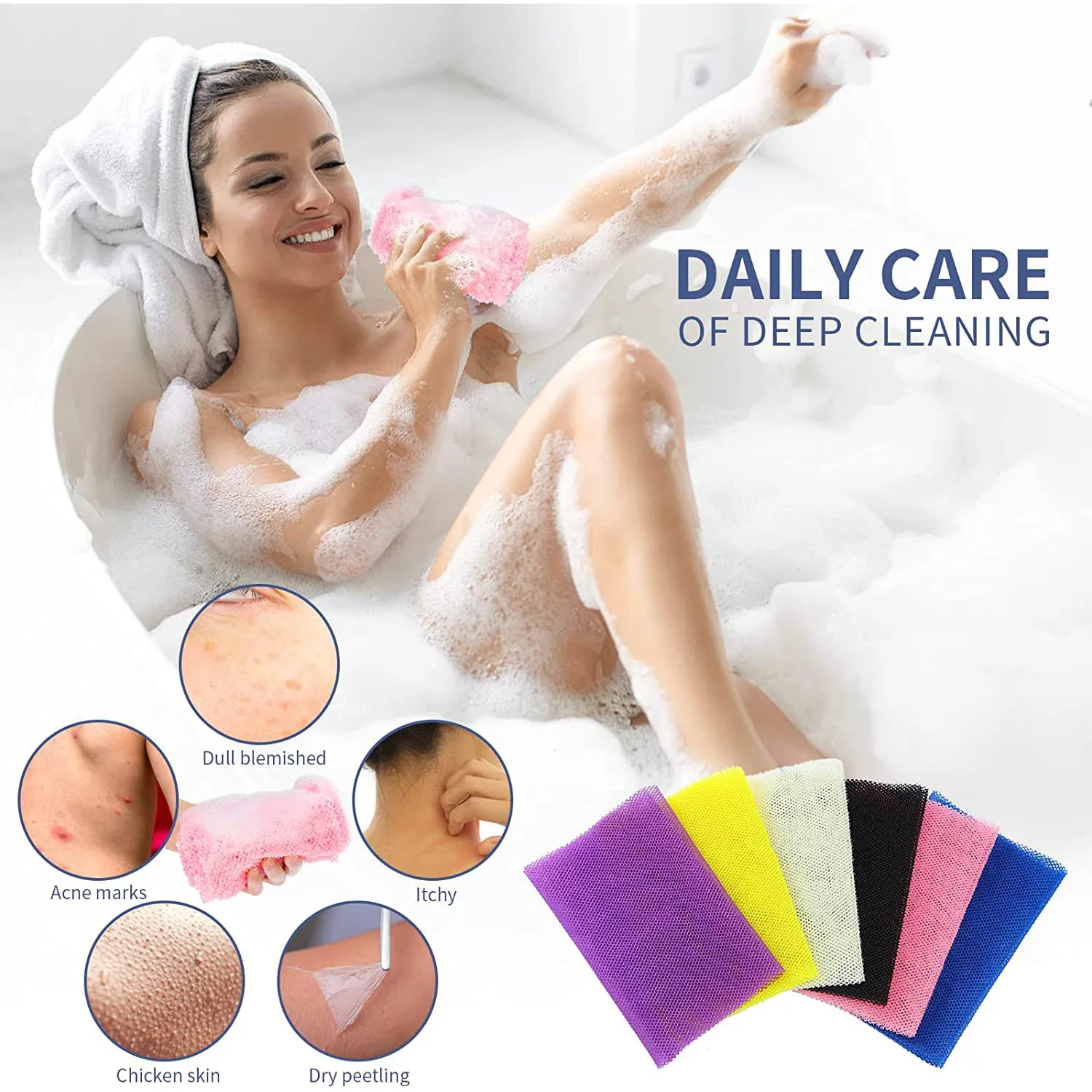 African Net Sponge, 2 Pieces African Exfoliating Net, Premium Nylon Bathing Sponge Net for  Back Body Scrub Scrubber