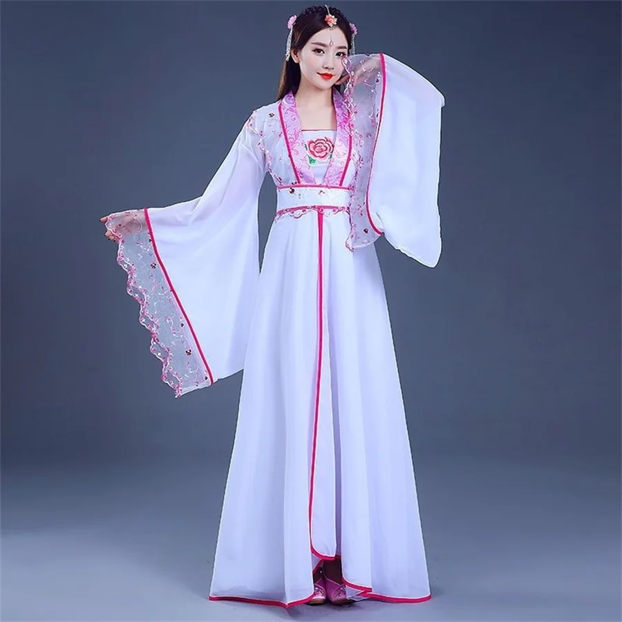 Chinese Hanfu Dress Women Carnival Cosplay Costume Ancient Traditional Hanfu Sets White pink Dance Dress Plus Size XL