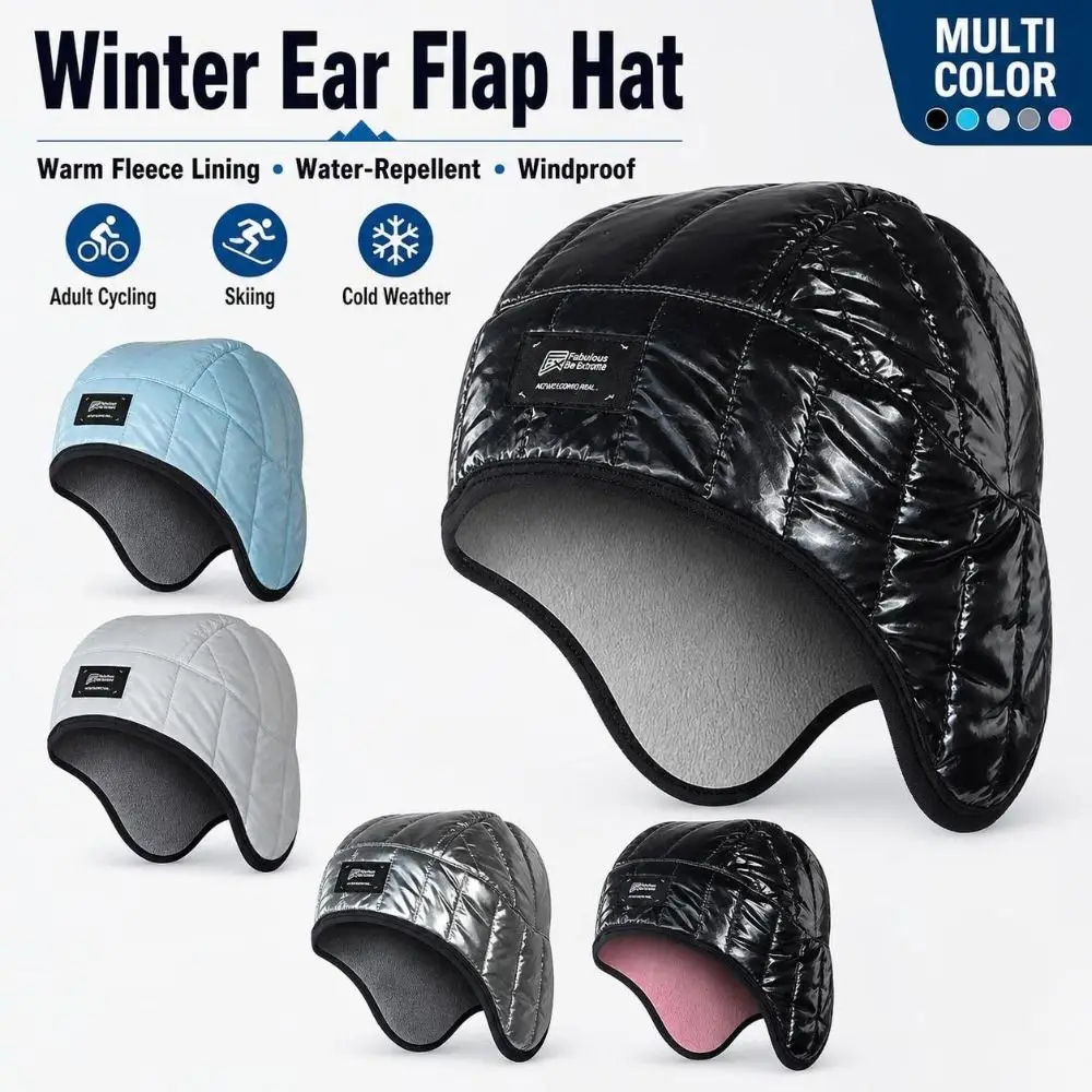 Fleece Lined Winter Ear Flap Hat Windproof Heat Retaining Quilted Winter Cap Ear Coverage Double Layer Fleece Lined Hat