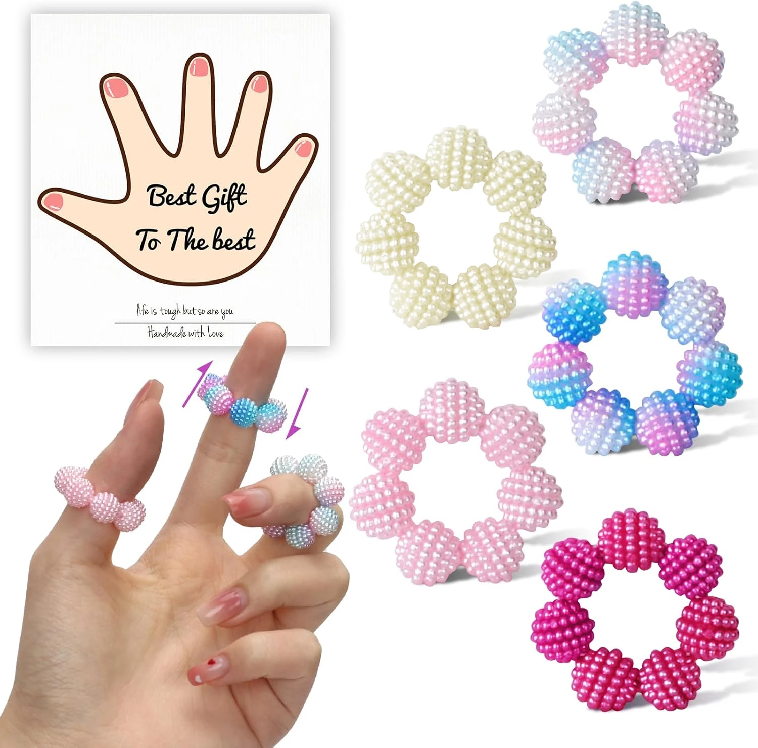 5 Pack Colored Fidget Ring Spiky Bead Sensory Finger Rings for Stress Relief Finger Anxiety Rings Calming Fidget Toys Ring Massa