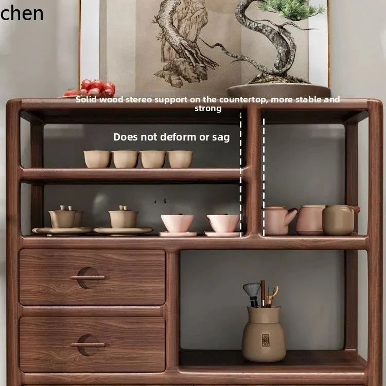 PYH Solid Wood Full Solid Wood Modern Chinese  Simple Tea Room Balcony Tea Leaf Storage Rack Organizer Cabinet