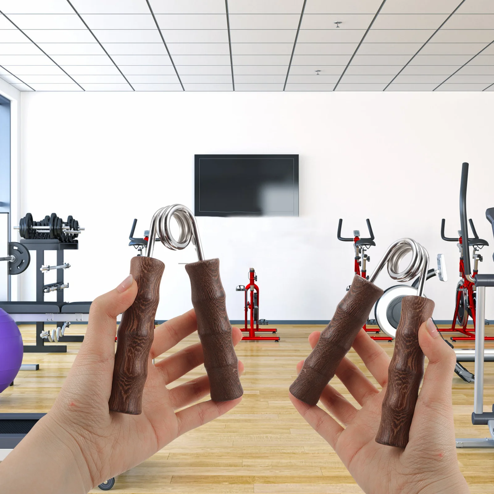 

1Pair Wooden Hand Grip Strengthener Hand Wrist Trainer Finger Exerciser Multi-Functional Fitness Grip Strength Training Tool