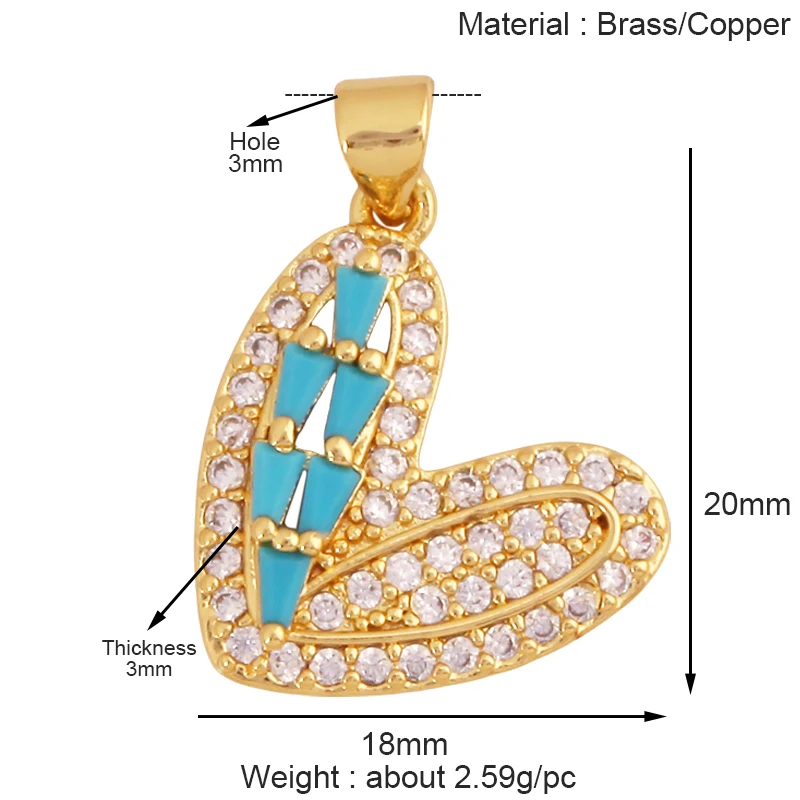 Mode Bunte Zirkon Brenn Liebe Herz Charm Anhänger, Echt 18K Gold Überzogene Halskette Armband DIY Handgemachten Schmuck Liefert S26 – Detail 8