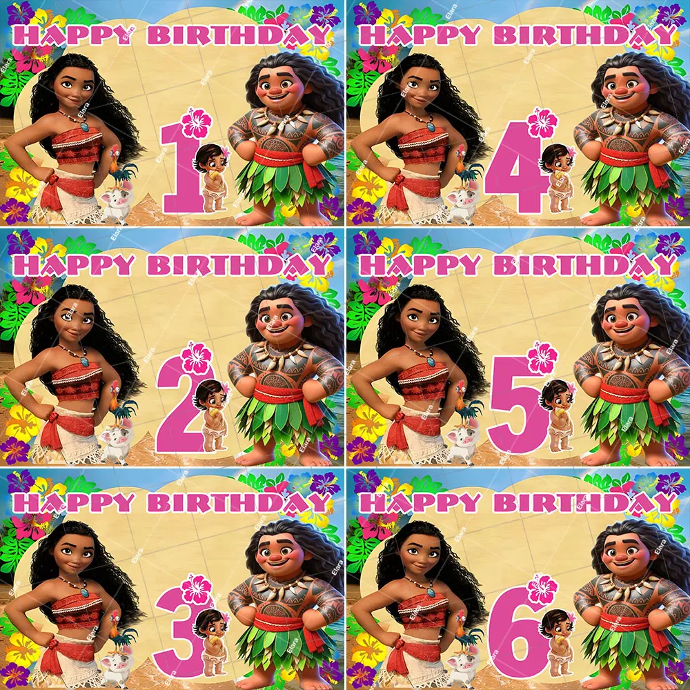 

Cartoon Moana Princess Girl Birthday Party Decor Baby Can Customized Name Year Baby Shower Banner Background Photo Shoot Props