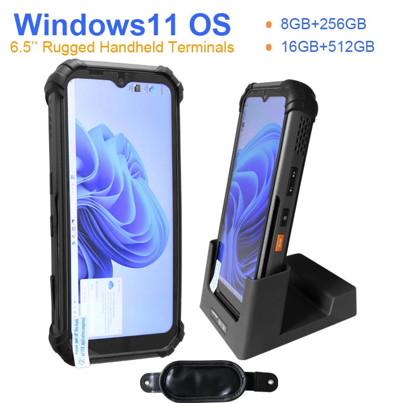 Rugged Smartphone 6.5 Inch Handheld Rugged Windows 11 PDA Mobile Device with NFC 2D Barcode Scanner 10 Meters Distance