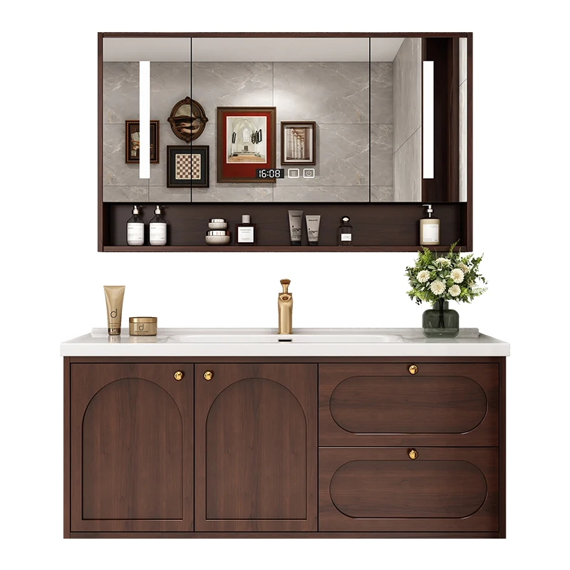 

New Chinese bathroom cabinet ceramic integrated basin oak bathroom custom washbasin washbasin cabinet combination
