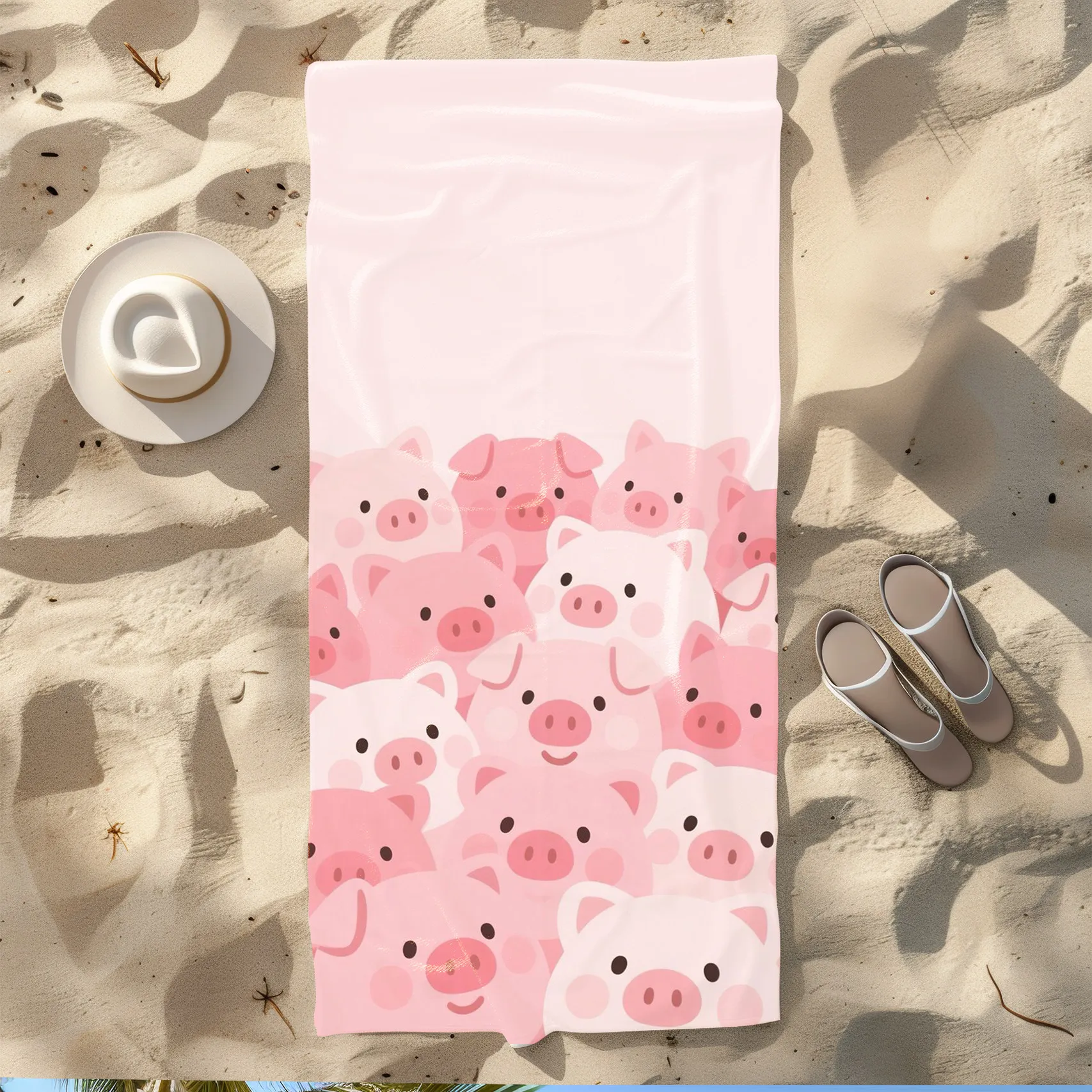 Cute Cartoon Pig Head Sports Towel Bath Towel Sweat-Absorbent Quick-Drying Beach Towel for Outdoor Running Swimming