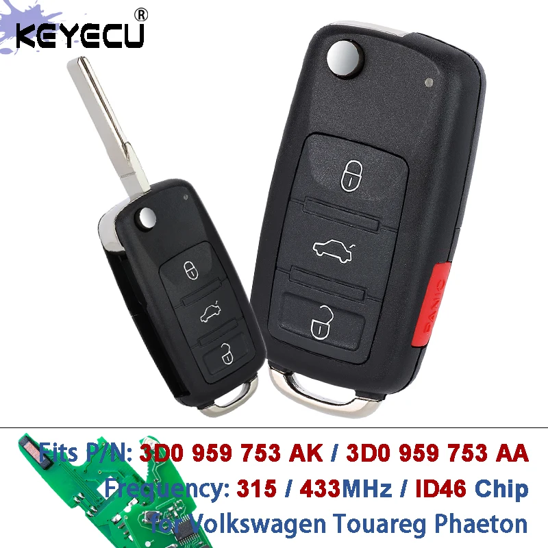 

Умный смарт-ключ-брелок KEYECU 3D0 959 753 AK / 3D0 959 753 AA 315 МГц / 433 МГц с чипом ID46 для Volkswagen Touareg Phaeton 2003 - 2010