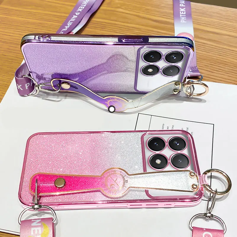 Роскошный блестящий чехол-держатель POCO F6 pro для Xiaomi poco F6 M6 M5S X5 F5 X3 M4 X6 pro C65 C55 14 Ультратонкий чехол с ремешком