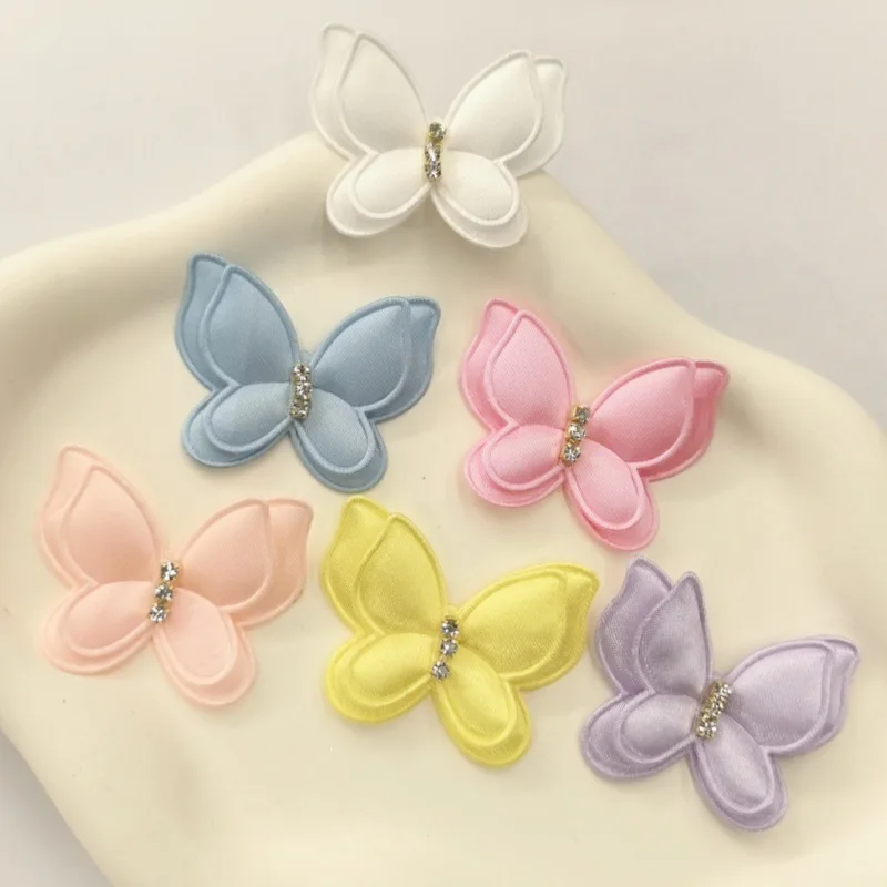 24Pcs 4.3*3.7CM Satin Two Layer Butterfly Padded Appliques Handmade Hair Clip Accessories And Cloth Decorative Accessories