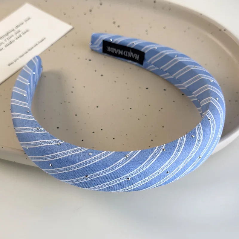 Beach Blue Striped Headbands New Twill Fabric Sponge Hair Hoop for Womans Girls Sweet Elegant Hair Band Fashion Retro Headdress