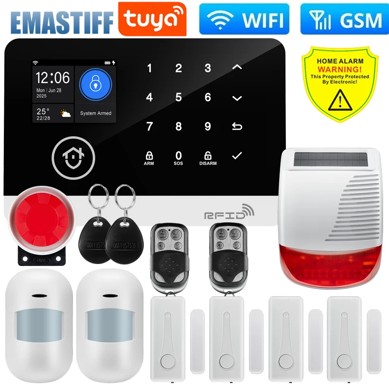 

WIFI GSM Alarm System Wireless Home Burglar Security Alarm System Tuya APP Control 433MHZ Siren Motion Detector PIR Smoke Sensor